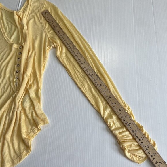 Anthropologie Pilcro Modal Yellow Ruched Sleeves Boho Semi Sheer Top Sz L - Picture 8 of 15